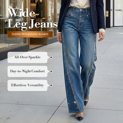 🎉50% DE RÉDUCTION✨Jean Large à Jambes Larges pour Femme avec Strass👖Élégance, Confort & Silhouette Allongée🔥