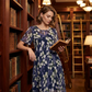 💎 50% DE RÉDUCTION ! 💎 Robe de Soirée Trapèze à Manches Courtes – Imprimé Floral Élégant, Double Couche en Mousseline & Coupe Flatteuse au Genou 👗💙