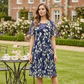 💎 50% DE RÉDUCTION ! 💎 Robe de Soirée Trapèze à Manches Courtes – Imprimé Floral Élégant, Double Couche en Mousseline & Coupe Flatteuse au Genou 👗💙