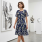 💎 50% DE RÉDUCTION ! 💎 Robe de Soirée Trapèze à Manches Courtes – Imprimé Floral Élégant, Double Couche en Mousseline & Coupe Flatteuse au Genou 👗💙
