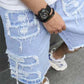 🩳 50% DE RÉDUCTION 🔥 Short en jean déchiré pour homme – Design usé & effiloché, tissu respirant – Look urbain tendance, parfait pour l’été, les festivals ou les journées décontractées ✨