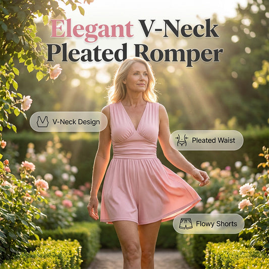 👗 50 % DE RÉDUCTION 🌸 Combinaison courte V-neck taille pinces – Sans manches, taille plissée – Doux, respirant & flatteuse pour les journées ensoleillées 🦋