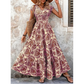 👗🌸50% de réduction 🍂 Robe longue à col en V et imprimé floral, avec smocks, pour femme🍁
