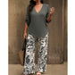👔🌸 PROMO -50% ! Ensemble Femme Chemisier V & Pantalon Large Imprimé Feuilles – 2 Pièces, Tissu Léger (6 Couleurs, S-3XL)