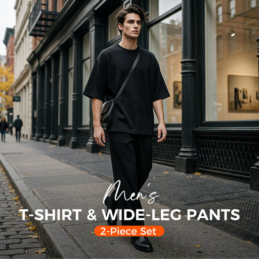 📢📢50 % DE RÉDUCTION !! ⏰Ensemble 2 pièces pour homme : t-shirt et pantalon à jambes larges