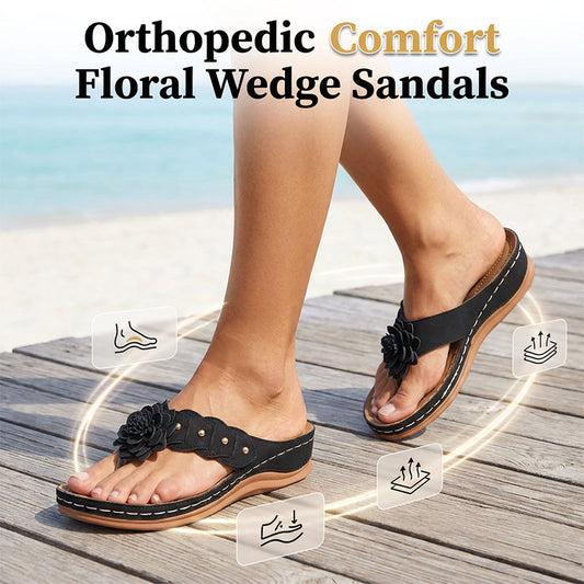Sandales pour femmes à motif floral et soutien de la voûte plantaire