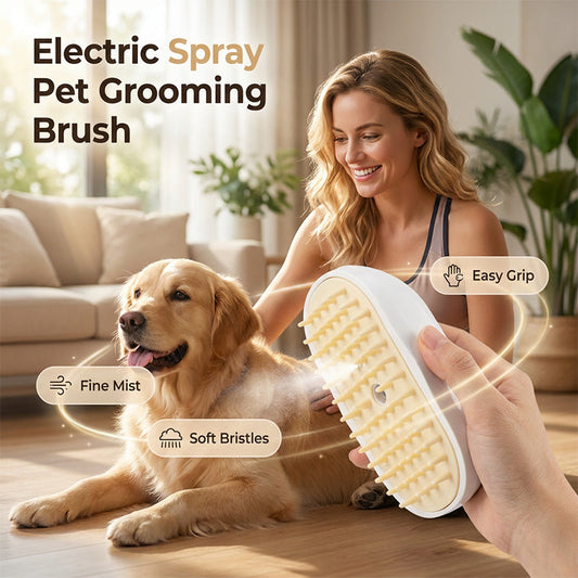 Brosse de massage 3-en-1 avec vaporisateur pour animaux