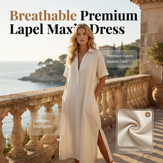⏳🔥50 % DE RÉDUCTION POUR UNE DURÉE LIMITÉE ! 👗 Élégante robe à manches courtes pour femme, en coton et lin, avec col – légère, chic et confortable ✨