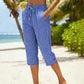👖💐 PROMO FLASH 50% ! Pantalon Capri à Carreaux Femme – Tissu Coton-Lin Respirant, Taille Élastique à Cordon, Poches Latérales, 8 Coloris, Tailles S-3XL, Idéal Été & Vacances ✨☀️