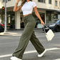 Pantalon Taille Haute Jambe Droite – Couture frontale, élastique dos & coupe flatteuse – Parfait pour un look élégant au quotidien 🌿