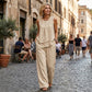 Ensemble haut asymétrique et pantalon large pour femme