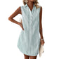 🛒 Offre de lancement -53%🌸Robe chemise rayée sans manches pour femmes col en V