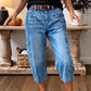 👖 LIMITED-TIME 55% OFF! ✨ Pantalon en jean court et extensible pour femme, style décontracté – coupe « barrel », taille mi-haute, plusieurs poches 🌿