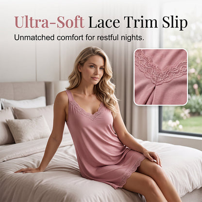 🌙 OFFRE LIMITÉE -50% ! 👗 Chemise de Nuit Femme Dentelle Col V – Tissu Modal Doux, Respirant & Élégant ✨