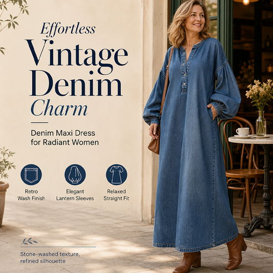 Robe longue en jean à manches lanternes pour femme