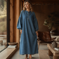 Robe longue en jean à manches lanternes pour femme
