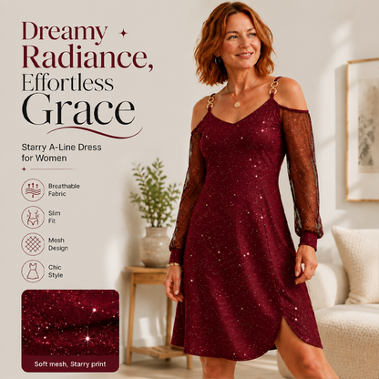 Robe élégante à épaules dénudées pour femme, avec manches en maille