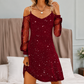 Robe élégante à épaules dénudées pour femme, avec manches en maille