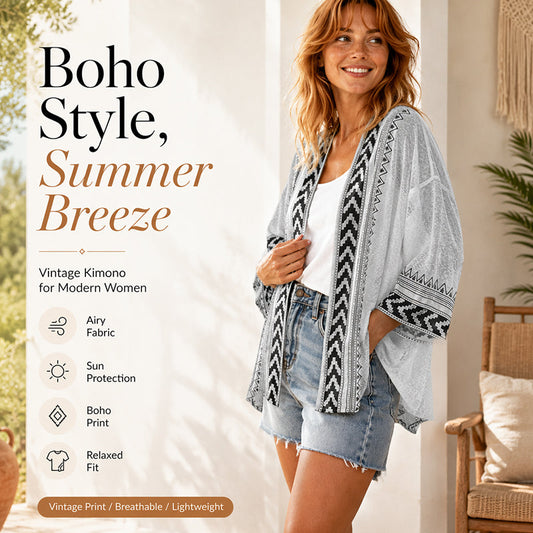 Cardigan de protection solaire pour femme, imprimé géométrique rétro