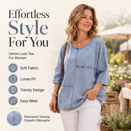 T-shirt à manches courtes pour femme, imprimé denim