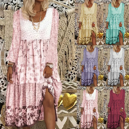 Robe décontractée à manches longues en patchwork pour femme