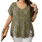 T-shirt ample à col en V imprimé léopard pour femme
