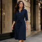 Robe-chemise pour femme à manches 3/4 avec ceinture