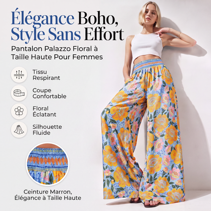 Pantalon large à taille haute à imprimé floral pour femme