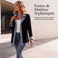Manteau en maille côtelée élégant pour femme avec empiècements en jean