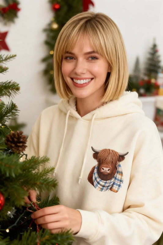 🐮💛 Sweat à Capuche Highland Cow Doublé Polaire – Ultra Doux & Confortable pour les Soirées Fraîches