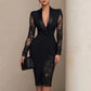 Robe Femme Élégante à Col V & Manches en Dentelle