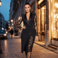 Robe Femme Élégante à Col V & Manches en Dentelle