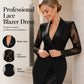 Robe Femme Élégante à Col V & Manches en Dentelle
