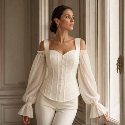 Haut jacquard à motifs floraux et épaules dénudées pour femme