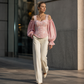 Haut jacquard à motifs floraux et épaules dénudées pour femme