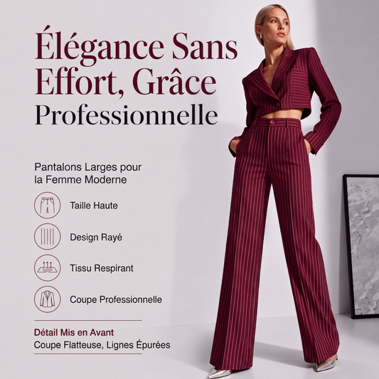🌸 OFFRE LIMITÉE –50% ! ✨ Pantalon large à rayures taille haute pour femme