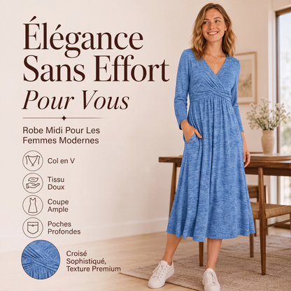 ✨ Robe Portefeuille Femme Élégante à Col V – Coupe Flatteuse & Poches Pratiques