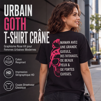 ✨ T-Shirt Femme à Imprimé Tête de Mort – Style Graphique Original & Tendance