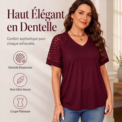 ✨ Haut Femme à Col V – Élégant, Féminin & Détails en Dentelle