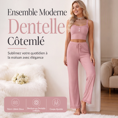 ✨ Ensemble Pyjama Femme 2 Pièces – Caraco en Dentelle & Short Léger pour l’Été