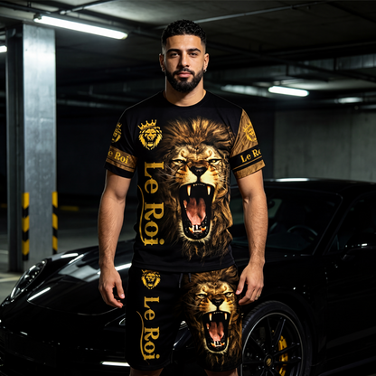 ✨ Ensemble Homme 2 Pièces – T-Shirt à Motif Animalier & Short Décontracté