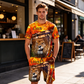 ✨ Ensemble Homme 2 Pièces – T-Shirt à Motif Animalier & Short Décontracté