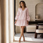 ✨ Robe Femme Ample à Rayures – Col V Élégant & Manches Longues Bouffantes