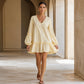 ✨ Robe Femme Ample à Rayures – Col V Élégant & Manches Longues Bouffantes