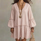 ✨ Robe Femme Ample à Rayures – Col V Élégant & Manches Longues Bouffantes