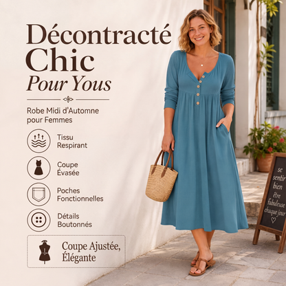 📢📢50% DE RÉDUCTION !! ⏰Robe plissée à col V et boutons pour femme