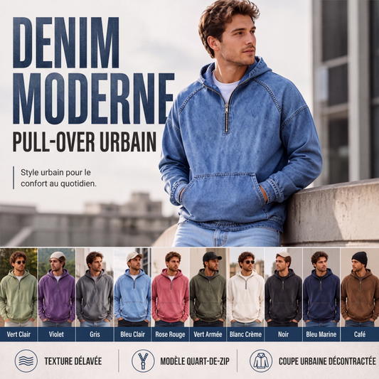 📢📢50% OFF !!⏰Veste en jean décontractée pour homme avec demi-zip