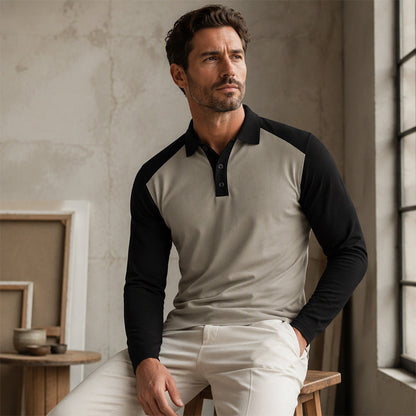 📢📢50% OFF !!⏰Chemise décontractée à manches longues et blocs de couleurs pour homme