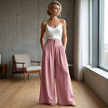 🌸 OFFRE LIMITÉE –50% ! ✨ Pantalon large plissé taille haute pour femme