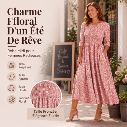 🌸 OFFRE LIMITÉE –50% ! ✨ Robe à smocks et imprimé floral pour femme